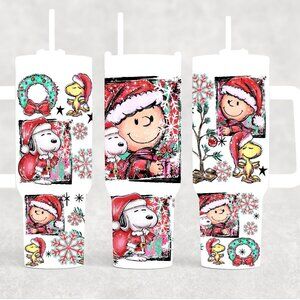 40oz Whimsical Christmas Charlie and Friends insulated Tumbler with slidng lid